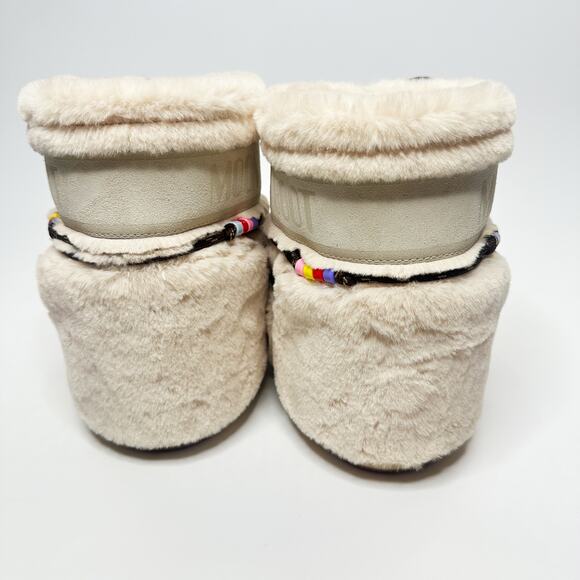 Moon Boot Resort Icon Low Cream Faux Fur Beaded Lace Up Snow Boots 5.5 - 7 - Picture 8 of 16